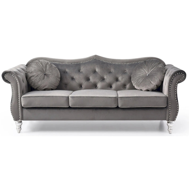 82 in. Velvet Chesterfield 3-Seater Sofa with Tufted Back and Nailhead Trim