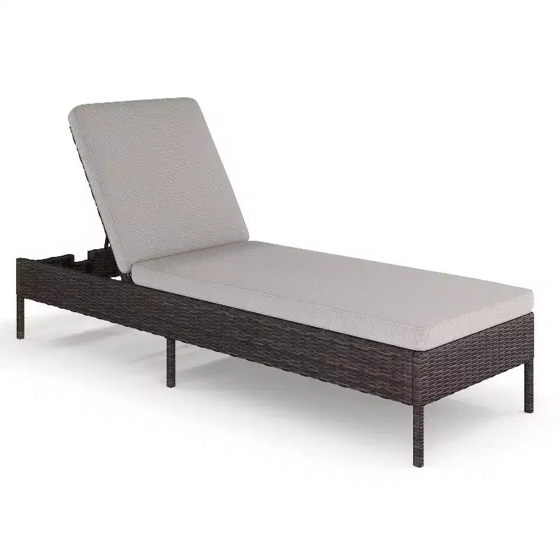 Martha Stewart Bedford Indoor-Outdoor Adjustable Patio Chaise Lounge Chair in Rattan Wicker with All-Weather Cushions
