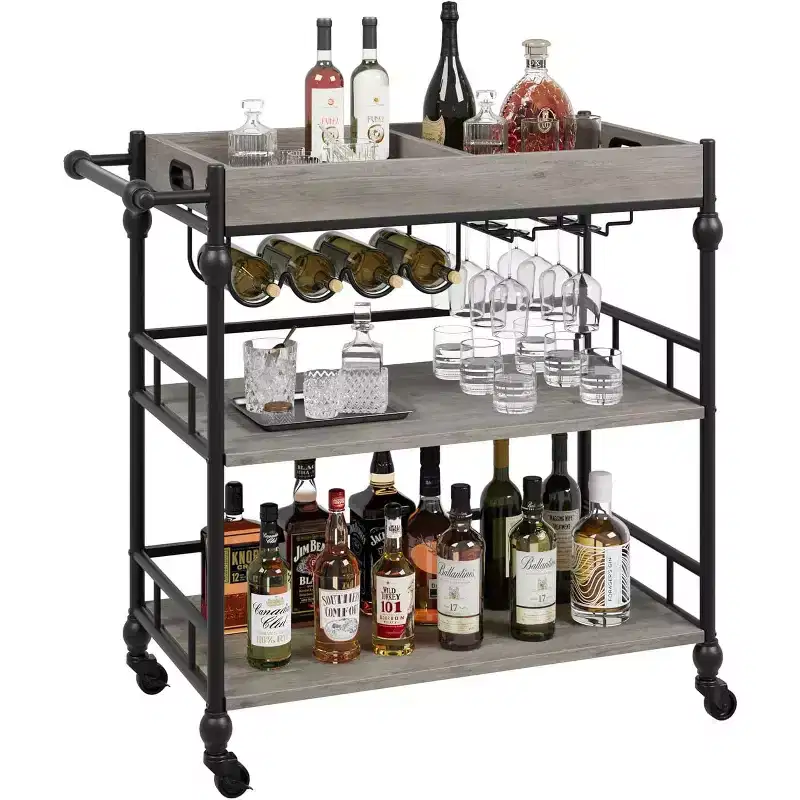 Roman Column Serving Cart, MDF & Iron Material, Retro Color, for Kitchen & Dining Area