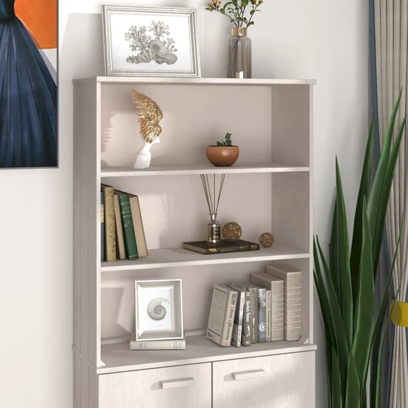 Highboard Cabinet Top with 2 Shelves, Solid Pine Wood, Rustic Style, 33.5W x 13.8D x 39.4H