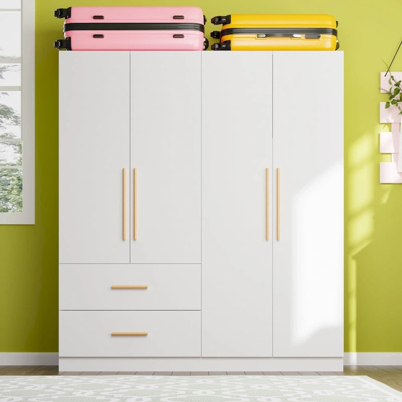 Freestanding Double-Section Wardrobe Armoire with Shelves | White