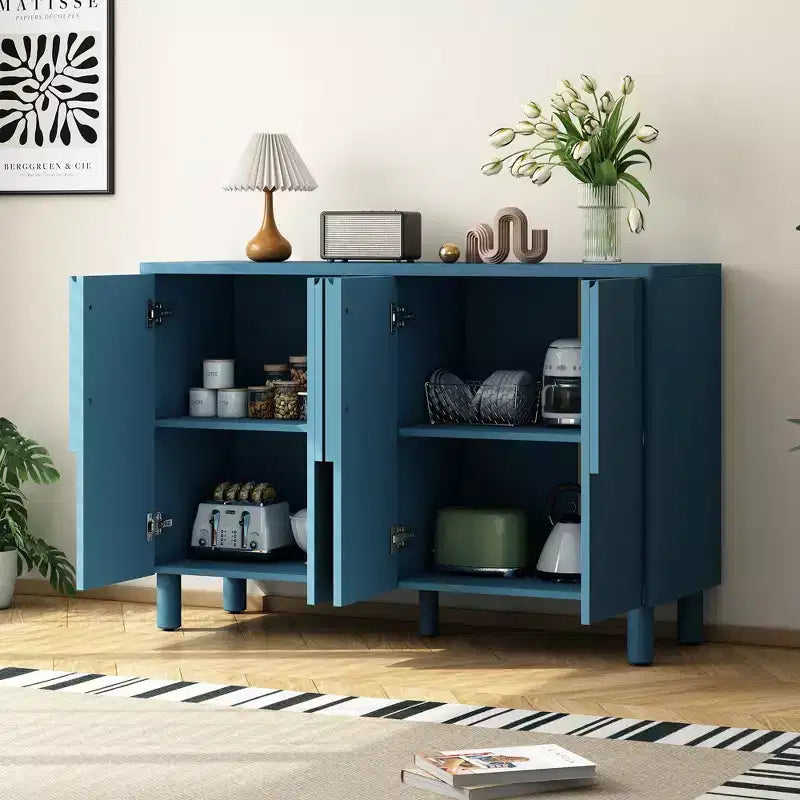 Okak Wooden Sideboard Cabinet, Bufft Cabinet with 4 Doors and 4 Shelves, Storage Cabinet for Living Room, Dining Room, Kitchen