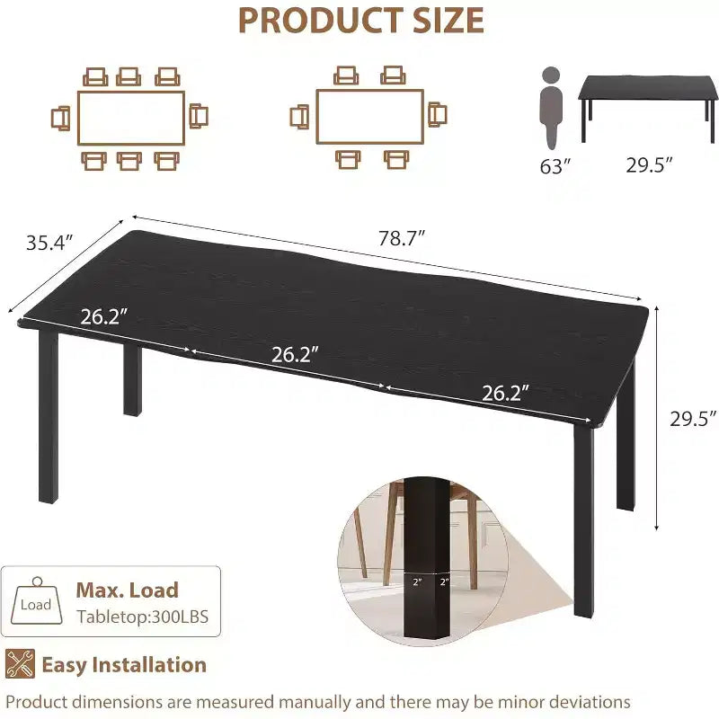 Dining Table with Wave Irregular Edge, 15mm Thick MDF Top & Metal Frame, for Kitchen, Marble