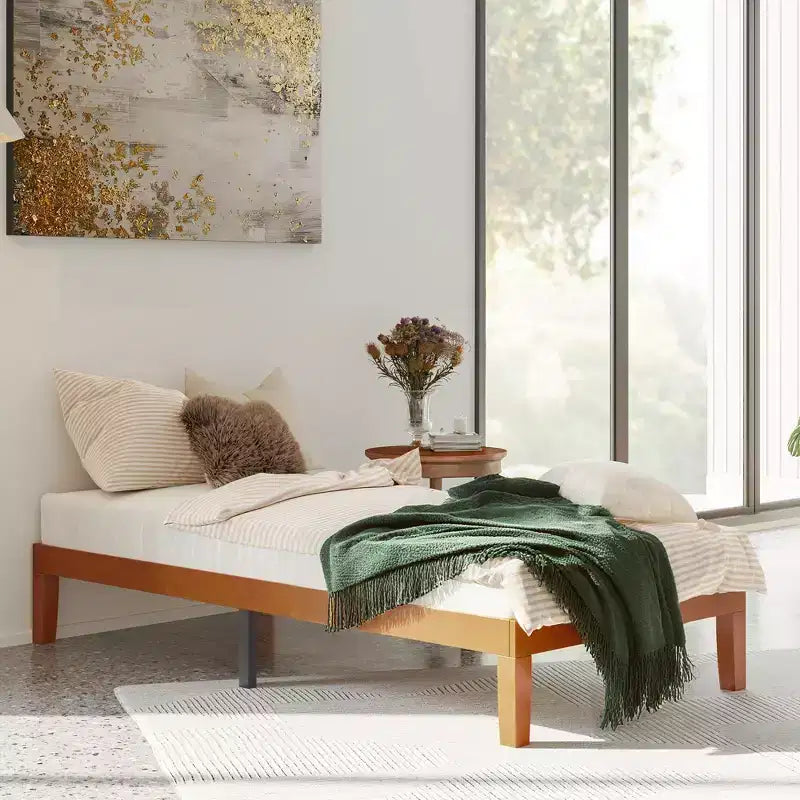 TUYOHW Sturdy Slatted Bed Frame,Solid Wooden Platform with 1000lbs Capacity,Noise-Free & Heavy Duty Platform Bed,No Box Spring Required