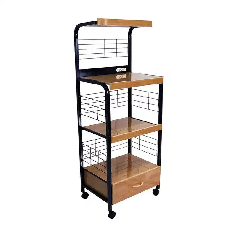 59.5 in Beechwood Microwave Cart for Kitchen with 4 Shelves and 2 Electrical Outlets