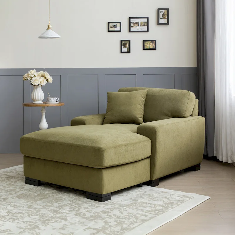 Modern Mid-Century Oversized Chaise Sleeper Sofa with Pillow
