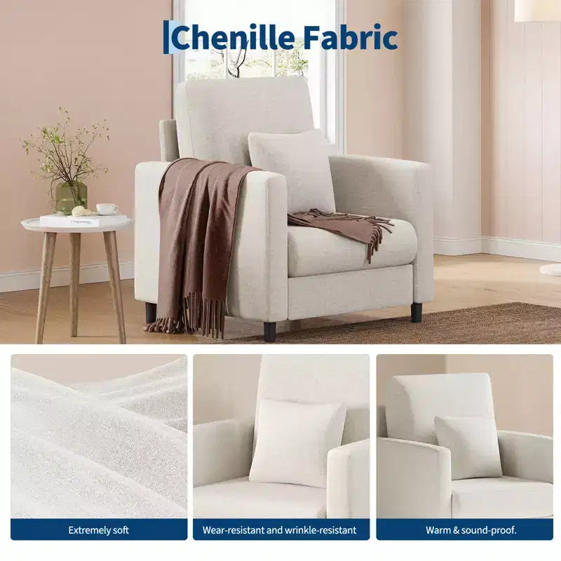 Lounge Sofa  A modern single upholstered chair suitable for living room or bedroom, featuring a mid-century wooden frame, comfortable and compact.