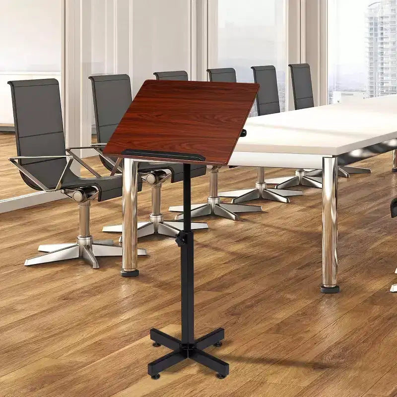 VINGLI Classic Lectern Podium Stand, Height Adjustable Church Classroom Lecture, Portable Presentation Laptop Desk with Edge Stopper, Brown