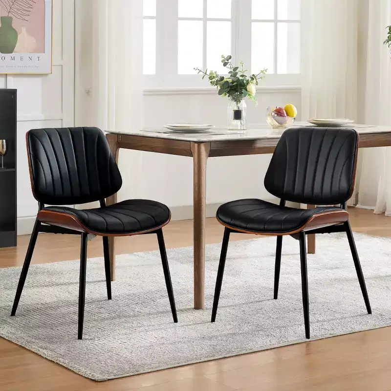 Upholstered PU Leather Kitchen Chairs Dining Chairs Set of 2 with Back and Metal Legs for Dining Room and Kitchen
