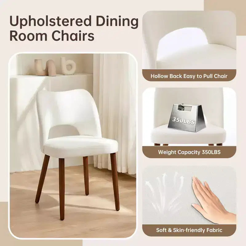 Wooden Dining Chairs Set of 2,Hollow Back Kitchen Chairs,Modern Fabric Upholstered Dining Room Chair with Adjustable Foot Pads,Farmhouse Dinner Chair