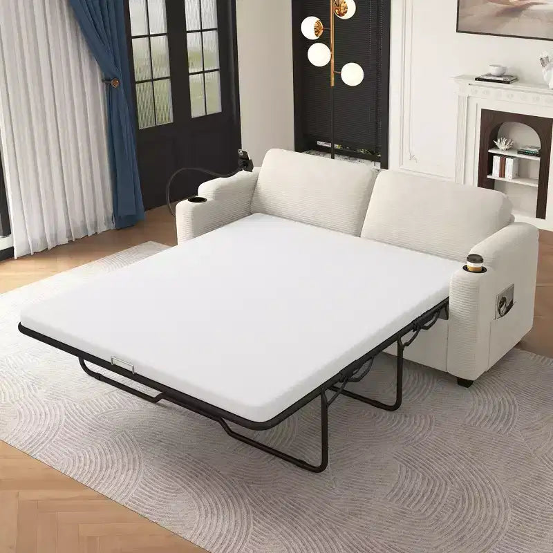 72.8 Corduroy Sleeper Loveseat with Mattress, USB Ports & Storage