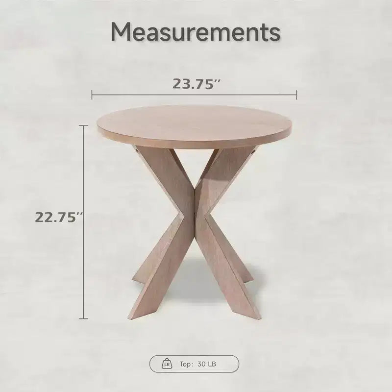 COZAYH Farmhouse Round Wooden End Table with Cross Legs, Vintage Grey Finish