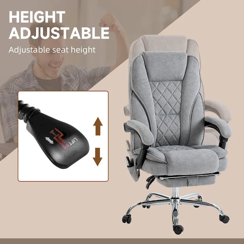 Massage office chair, 6-point vibration, swivel chair, height and footrest adjustable, gray