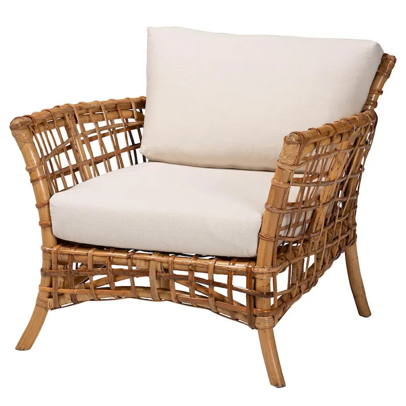 Modern Bohemian Natural Brown Rattan Arm Chair