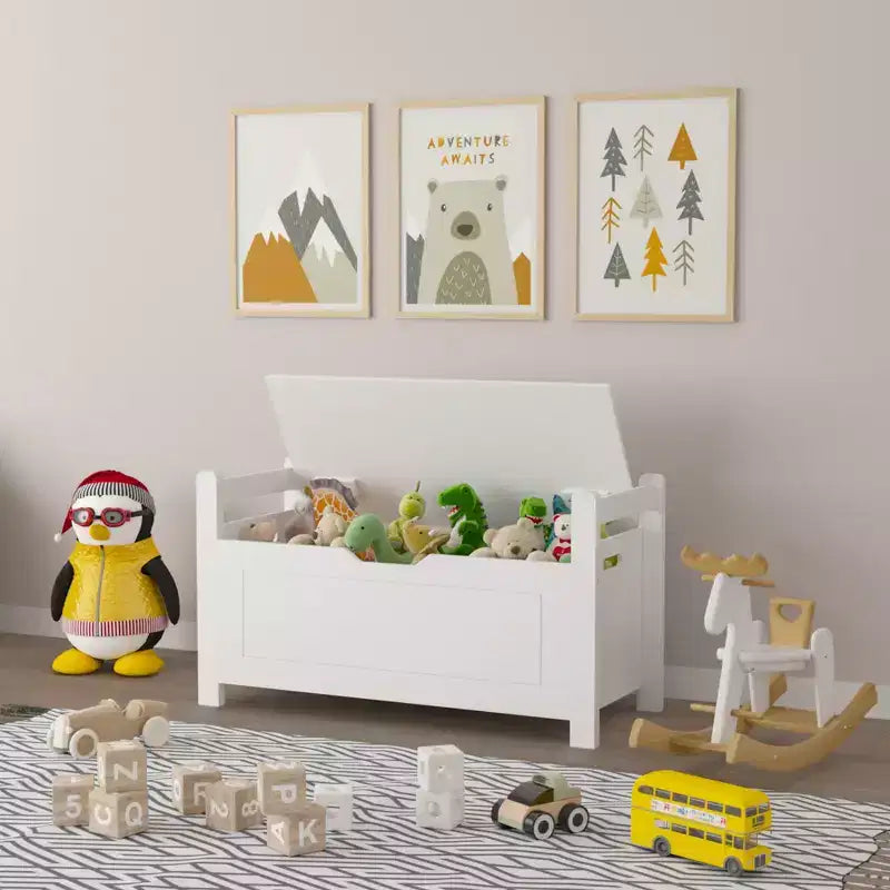 Kids Toy Box Chest with Cushion Seat Bench and Flip-Top Lid, Large Storage Organizer Trunk
