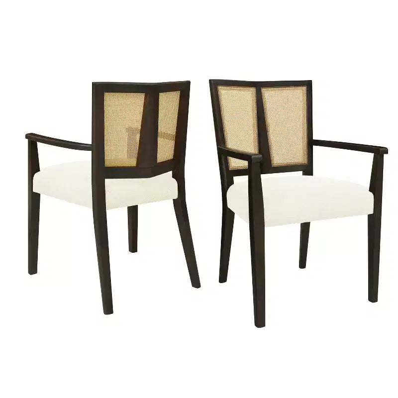 Christopher Knight Home Hana Rubberwood Upholstered Dining Arm Chairs with Cane Webbing(Set of 2)