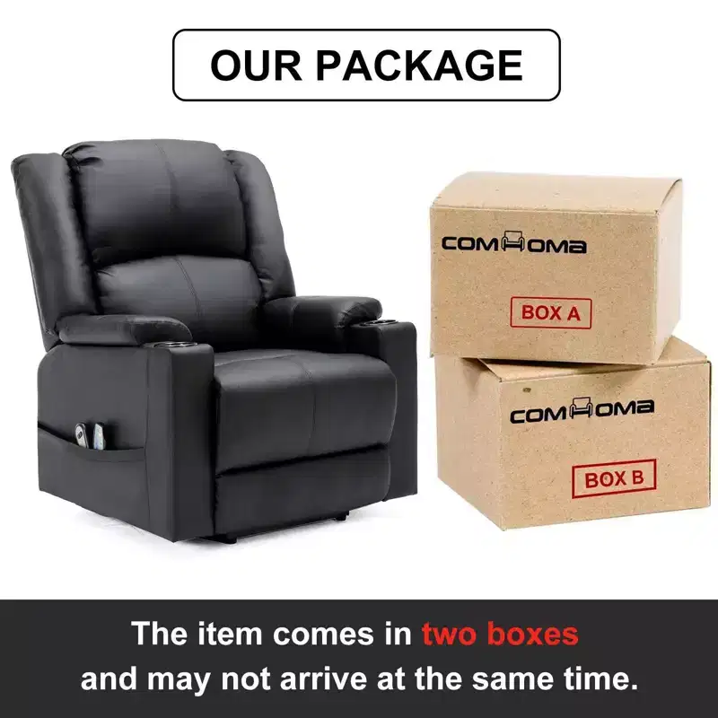 COMHOMA Massage Recliner Chair PU Leather Sofa Power Lift Chair Black
