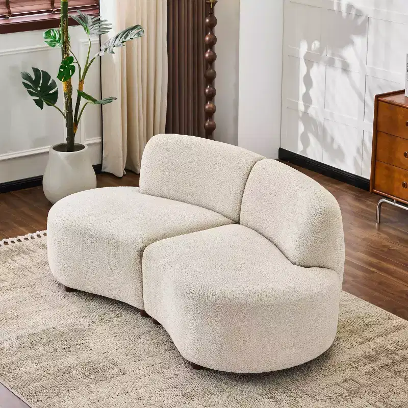Christopher Knight Home Uvric 73 Modern 2-Seater Wooden Boucle Upholstered Curved Sofa