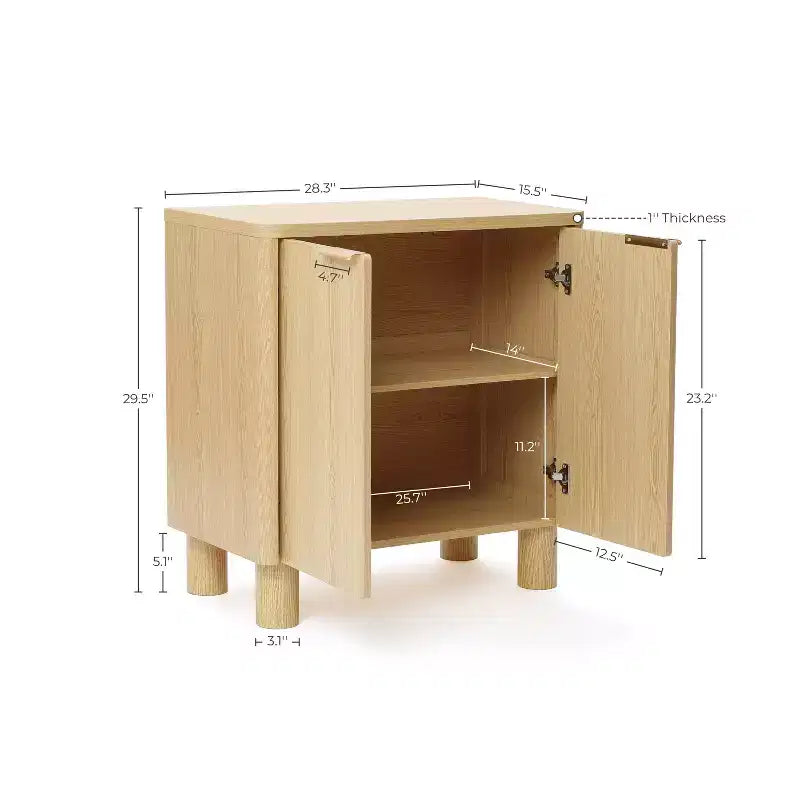 LuxenHome 28.3 Small Buffet Cabinet with Storage, Oak Accent Cabinets with Rounded Edges Brown