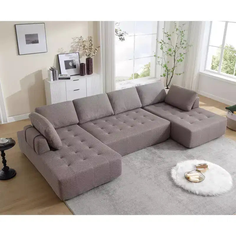 GDFStudio Belor 138.5 Transitional 6-Seater U-shaped Mesh Upholstered Modular Sofa