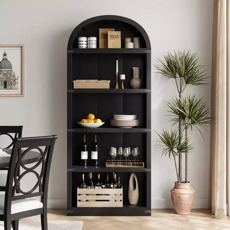 GustoWave 5 Shelf Arched Bookshelf ,71.65in Tall Bookcase,Farmhouse Display Storage Rack,Black
