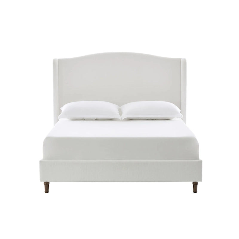 King Wingback Upholstered Bed | 54 Camelback Headboard | Cream Chenille | 1000 lb