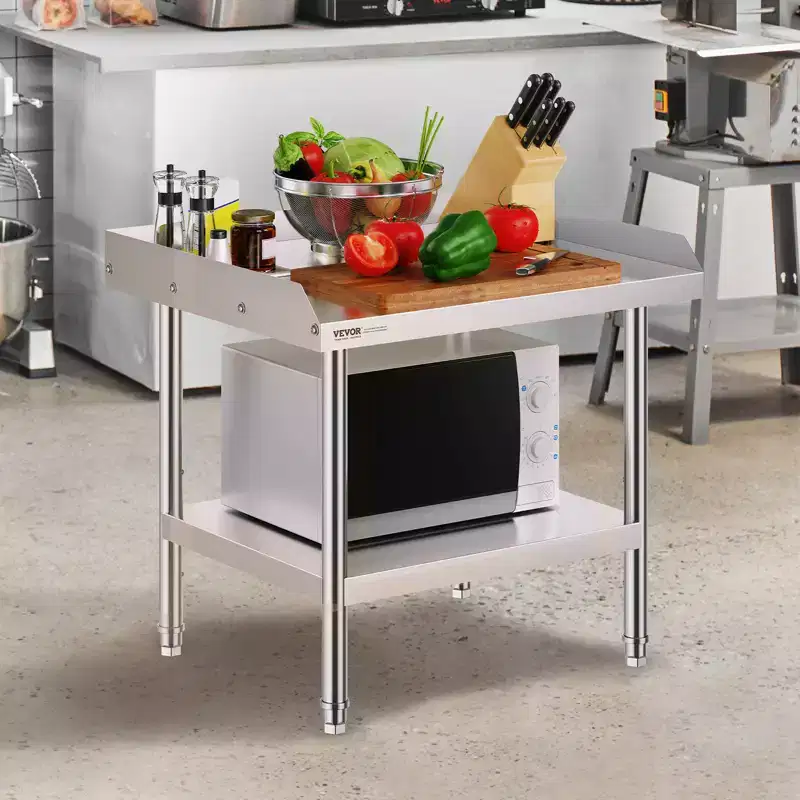 VEVOR Stainless Steel Work Table, 24 x 28 x 26 Inch Commercial Food Prep Worktable, 3-Sided Backsplash Heavy Duty Prep Worktable, Metal Work Table
