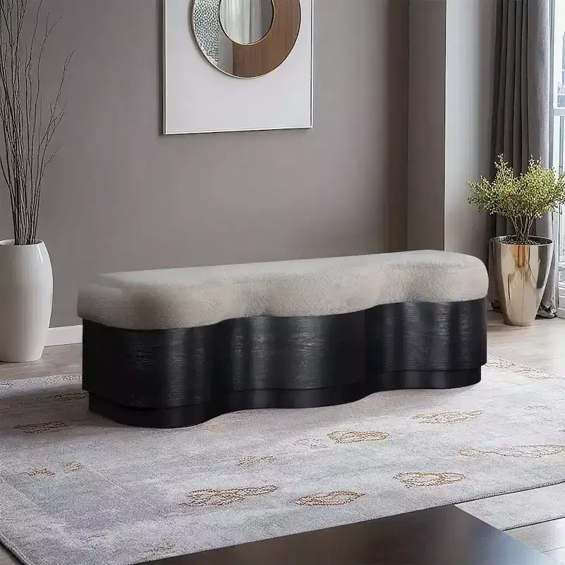 Meridian Furniture,Savoy Velour Fur Fabric Bench