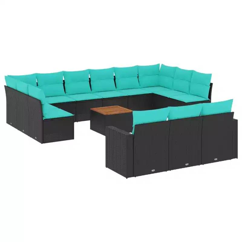 vidaXL 14 Piece Patio Sofa Set with Cushions Gray Poly Rattan