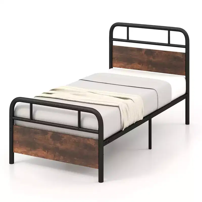 Metal Platform Bed Frame with Industrial Headboard
