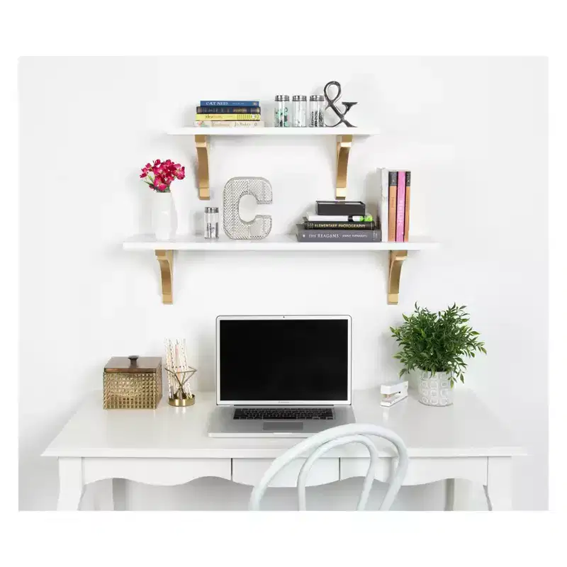 Kate & Laurel All Things 36" x 9" Corblynd Traditional Wood Wall Shelf White/Gold : Elegant Home Decor Storage