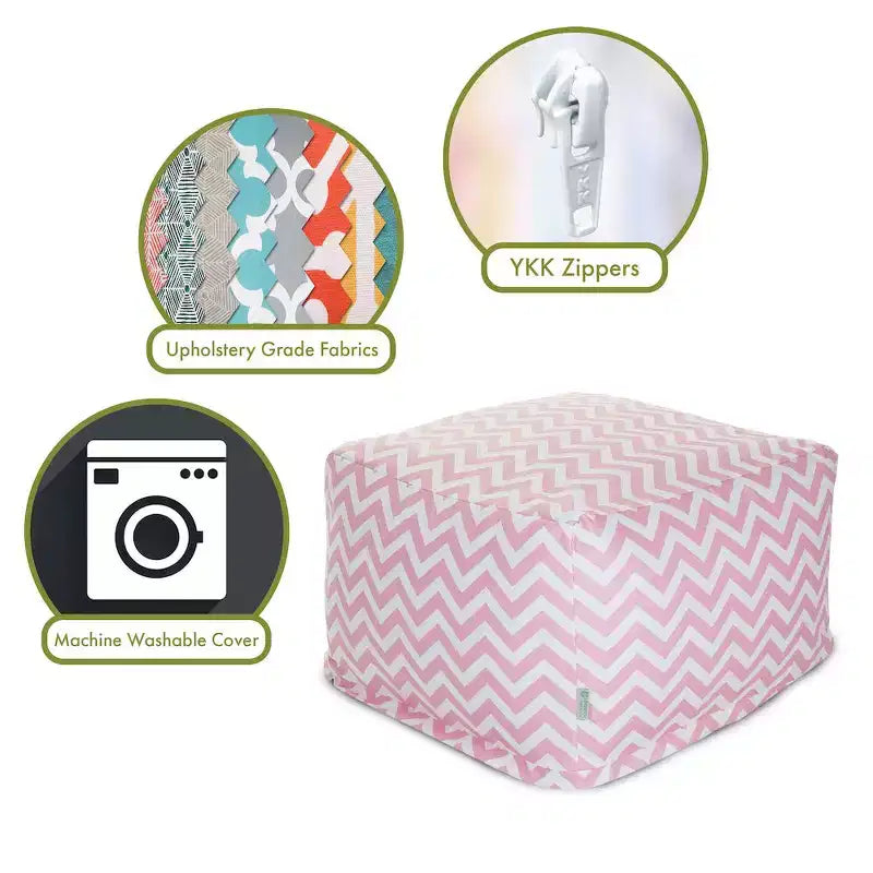 Square Ottoman Pouf 鈥?Chevron Pattern, 27x27x17, Removable Washable Cover