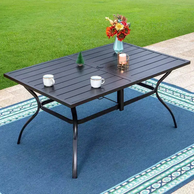 7pc Patio Set with Steel Table & Aluminum Sling Chairs: Weather-Resistant, Stackable - Captiva Designs
