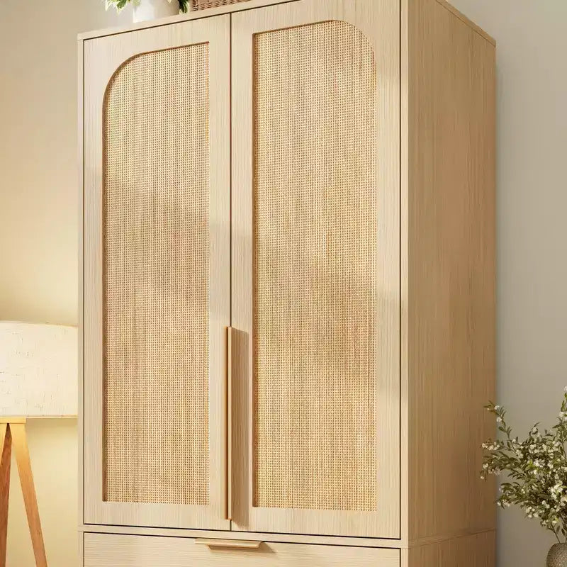 Wardrobe Closet, Modern Wooden Armoire with 3 Drawers & 2 Doors for Hanging Clothes