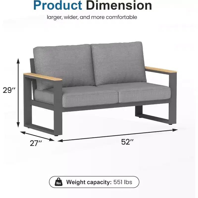 Heynemo Aluminum Outdoor Loveseat, All-Weather Metal Patio Furniture Sofa, Patio Sofa Chair for Porch Backyard Garden