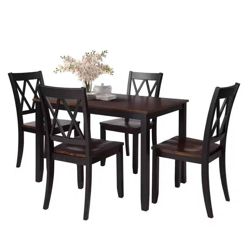 Clihome 5-Piece Dining Table Set,Wood Home Kitchen Table and High-Back Chairs Dining Set