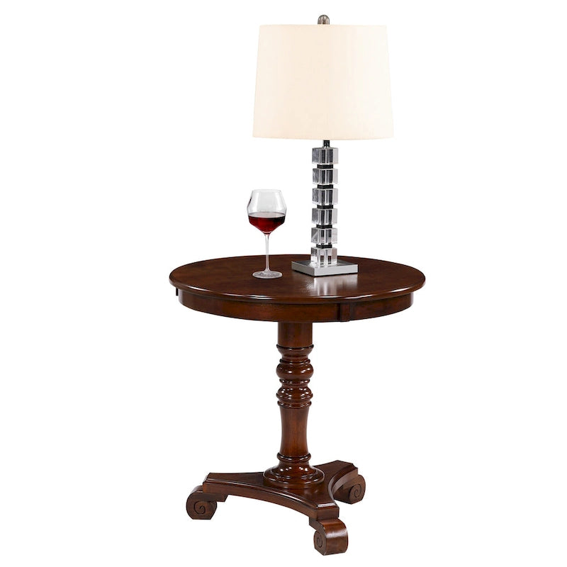 Traditional Turned Spindle End Table with Scroll Base