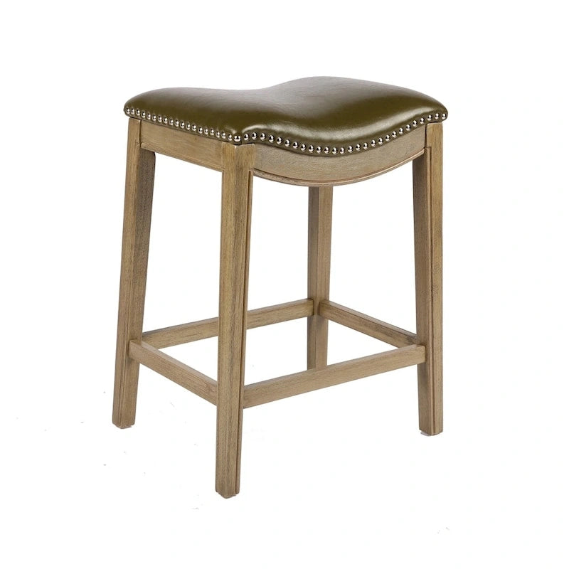 Counter Stool, Black and Natural Finish, PU Leather