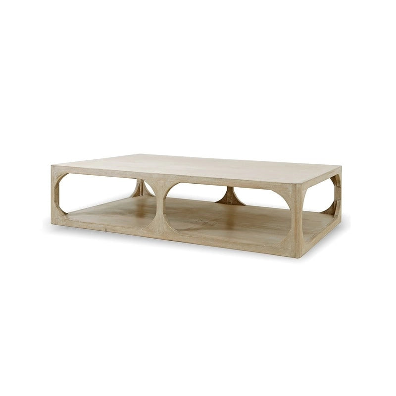 67 Handcrafted Reclaimed Wood Coffee Table, Weathered White Wash, Ming Style