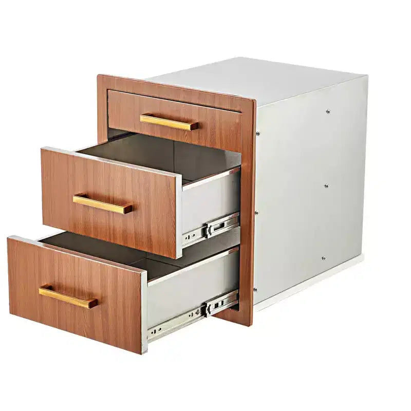 Outdoor Kitchen Drawers, 17 W x 20 H x 20 D Stainless Steel Flush Mount Triple Drawers with Handle, BBQ Drawers for Kitchen Island