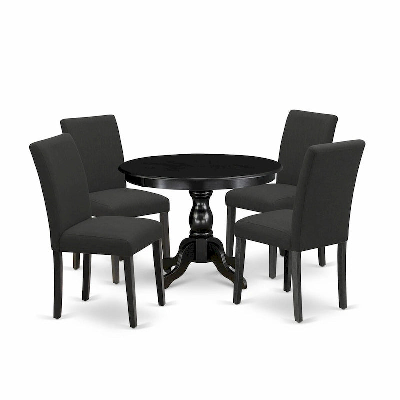 East West Furniture 5 Piece Dinette Set- a Round Dining Table and 4 Parson Dining Chairs, (Finish & Upholstered Option)