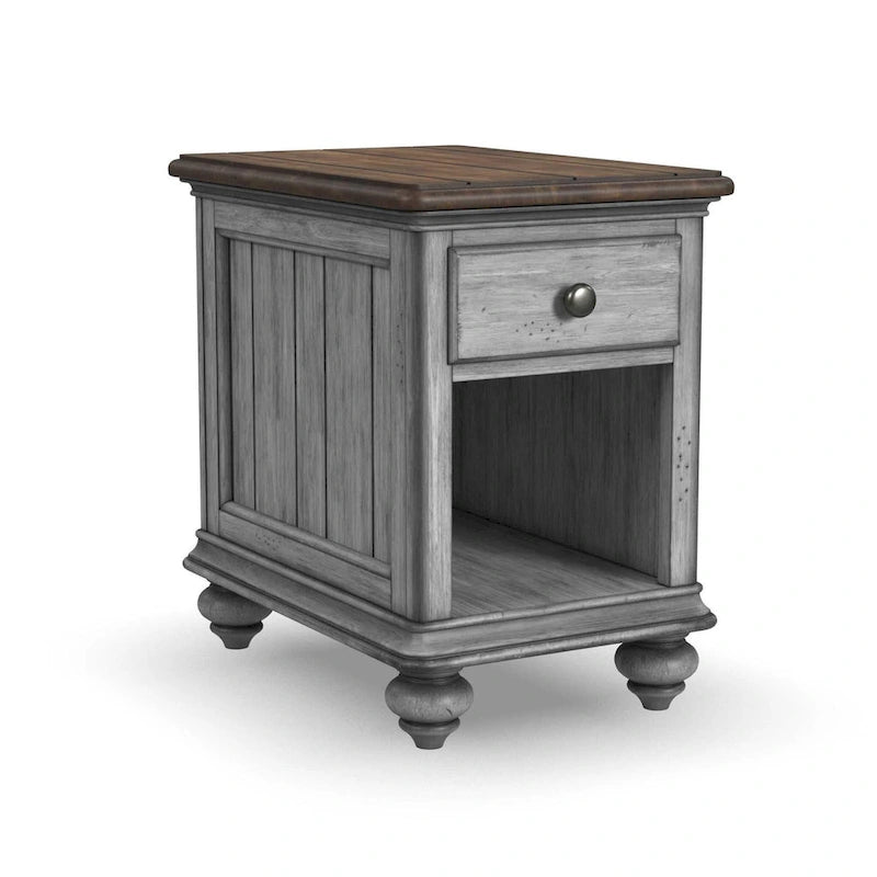 Brown Wood Chairside Table with Single Drawer