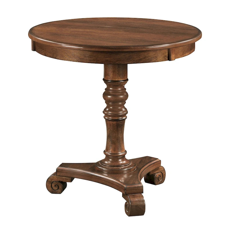 Traditional Turned Spindle End Table with Scroll Base