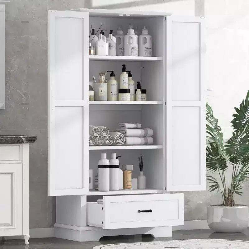 GDFStudio Chloe Modern Wood Freestanding Tall Bathroom Storage Cabinet with Double Doors and Drawer