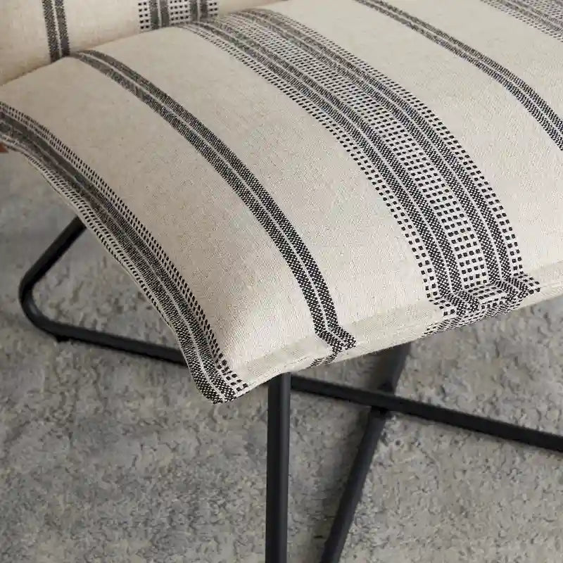 Pillow Accent Chair | Black Stripe Tan Fabric | Metal Wire Base | 26.5W Seat | Modern