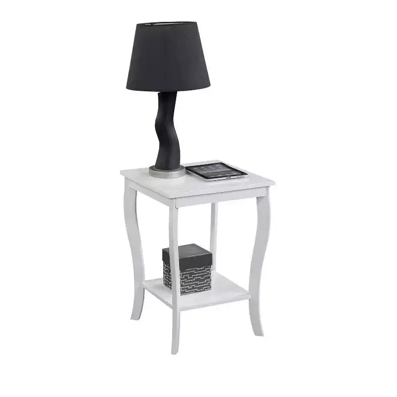 Square End Table with Two-Tier Shelves, Transitional Accent Table for Living Room