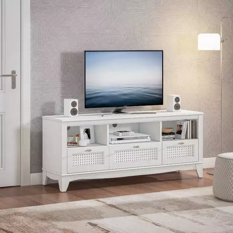 55 Traditional Natural Wood TV Stand for TVs up to 60 with Drawer - Home Essentials