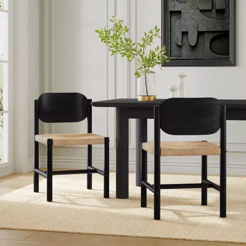 Christopher Knight Home Kayle Mid-Century Modern Acacia Wood Dining Chairs with Paper Rope Weave