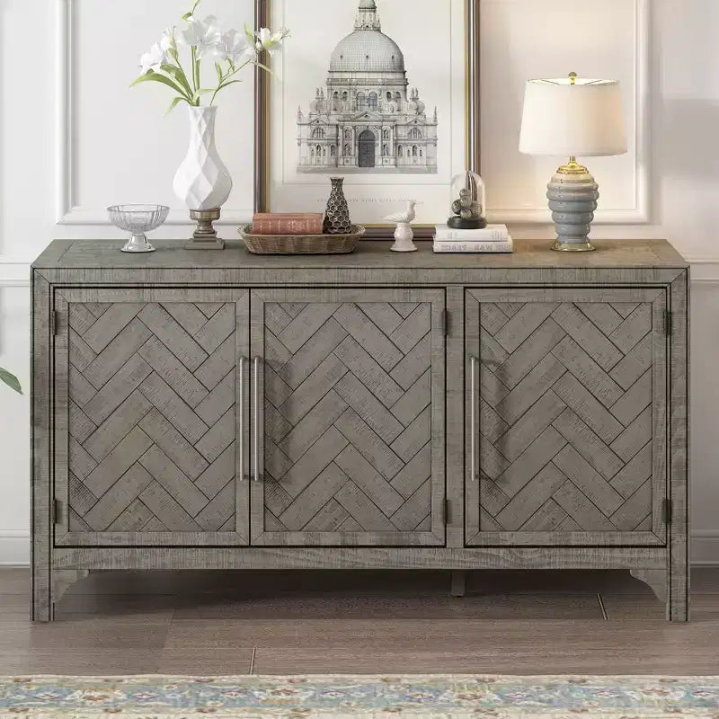 60W American Retro Sideboard with Adjustable Shelves, Storage Cabinet with 3 Doors for Living Room, Entrance and Study Room 4Q - ModernLuxe