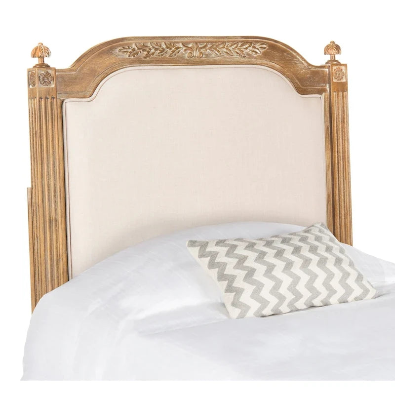 French Country Style Wood Headboard with Upholstered Panel